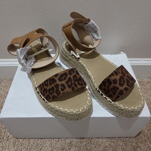 Steve Madden Leopard Espadrille Platform Sandals with Tan Ankle Strap
